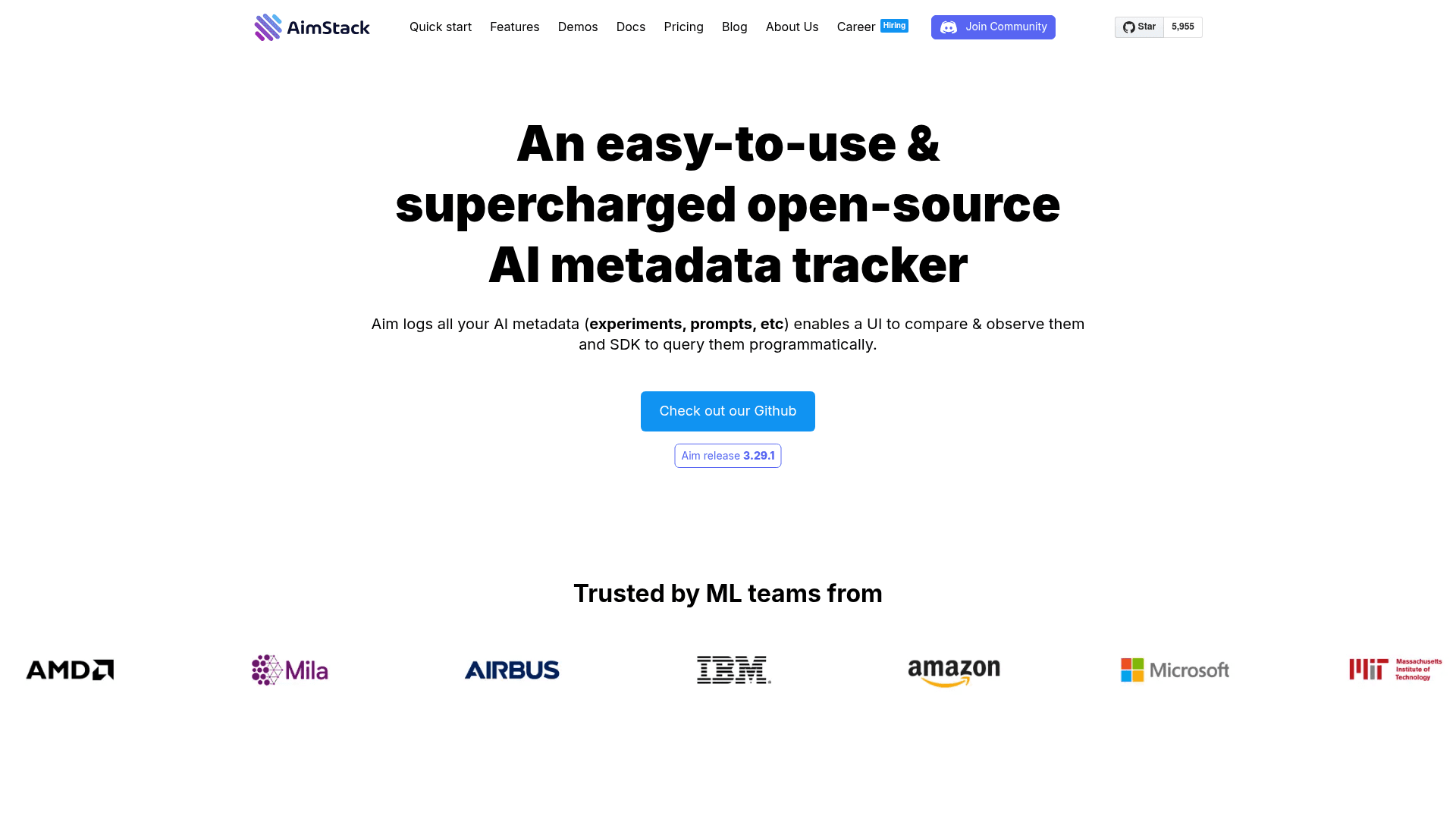 AimStack website screenshot