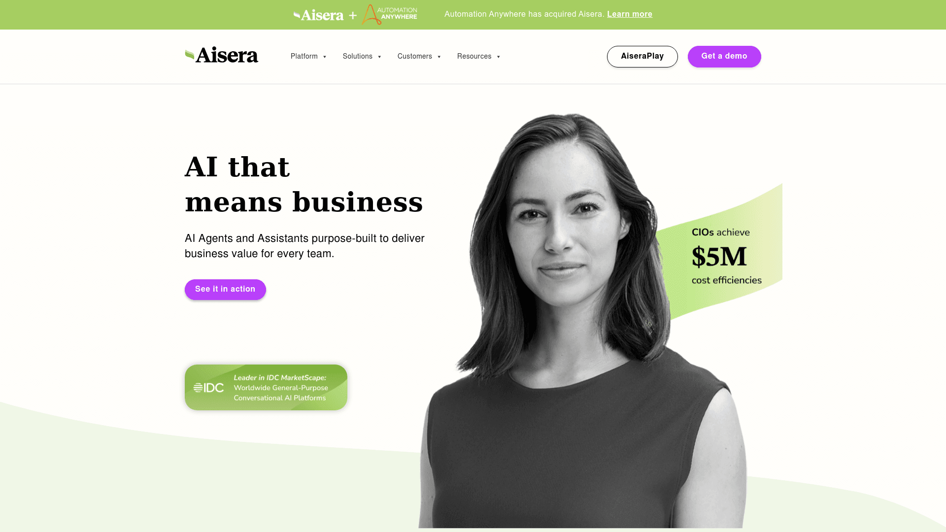 Aisera website screenshot