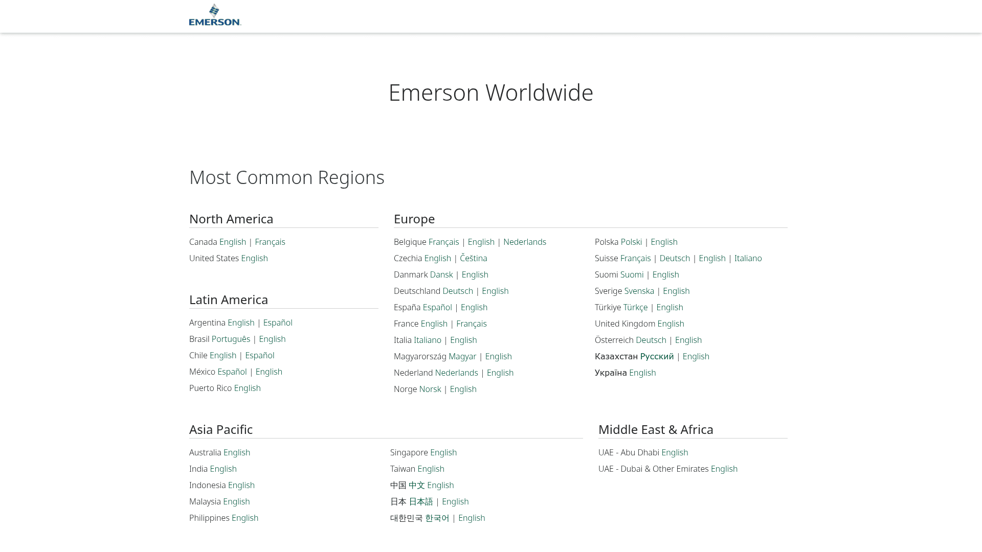 Emerson Electric website screenshot