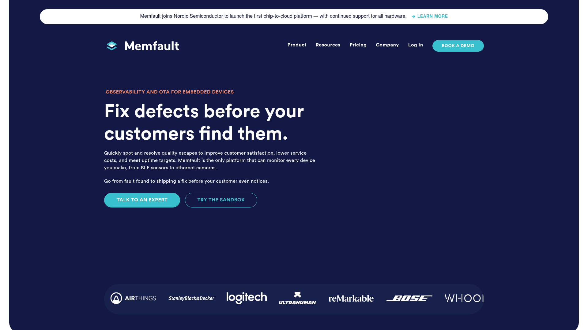 Memfault website screenshot