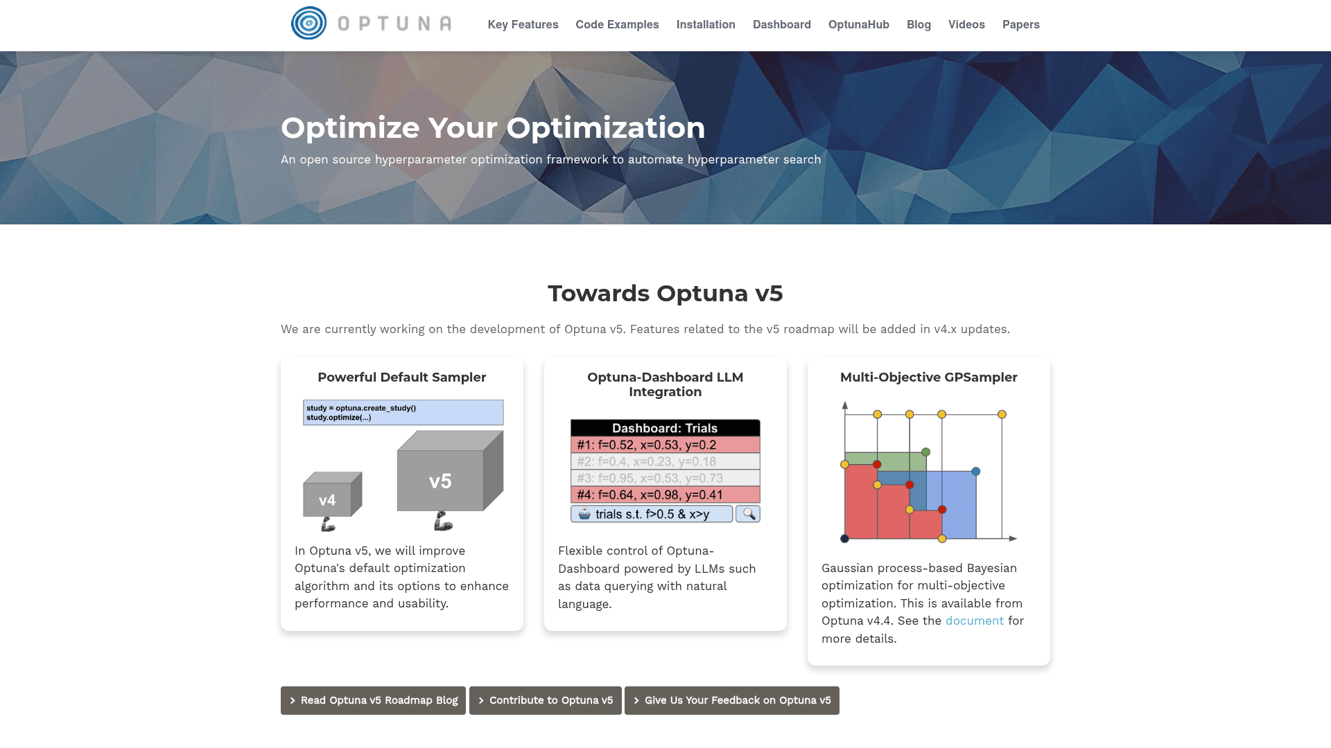 Optuna website screenshot