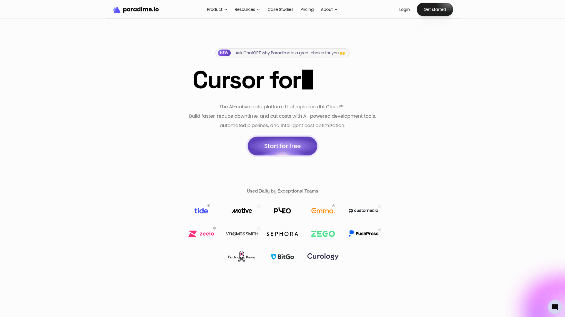 Paradime website screenshot