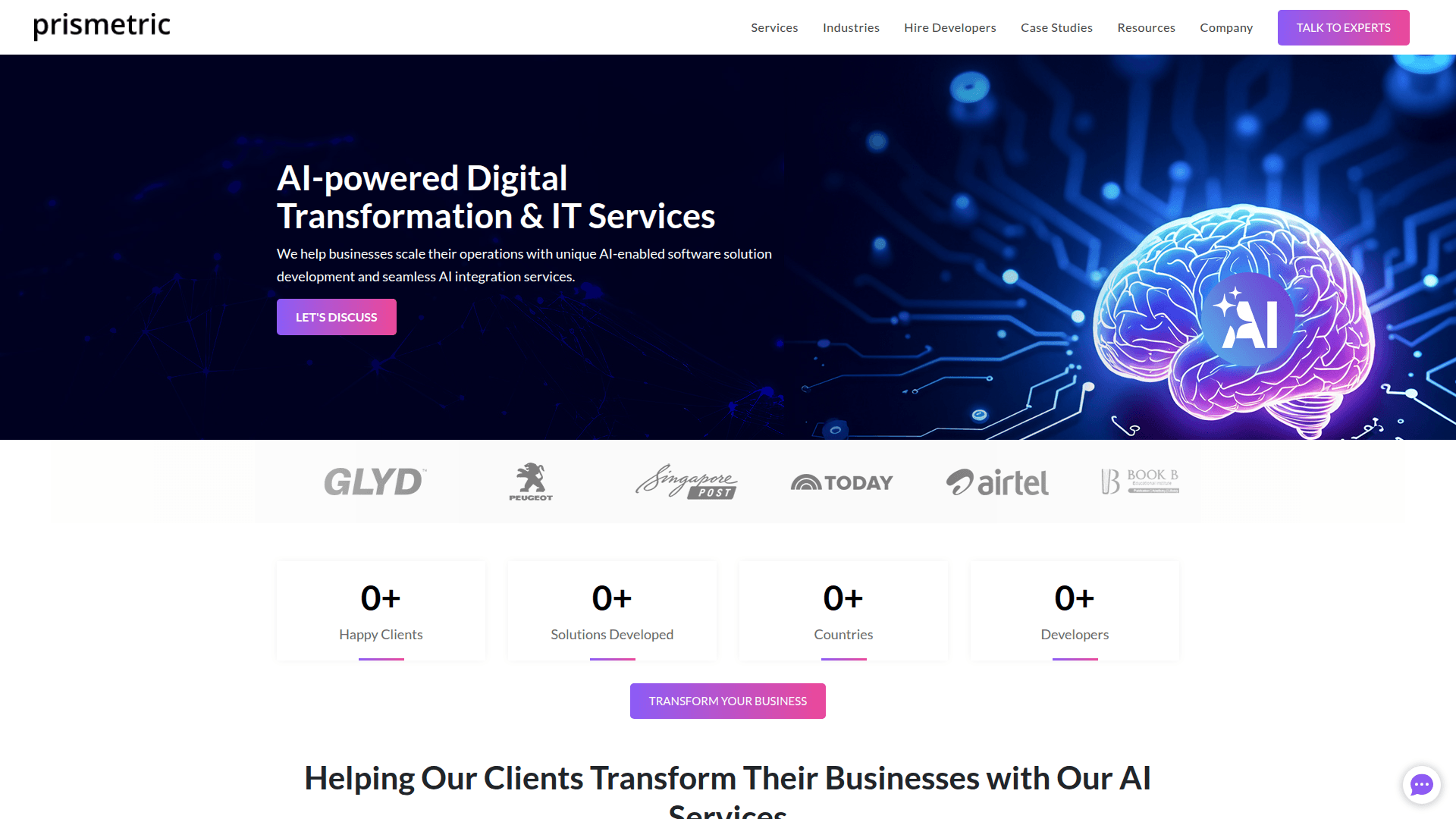 Prismetric website screenshot