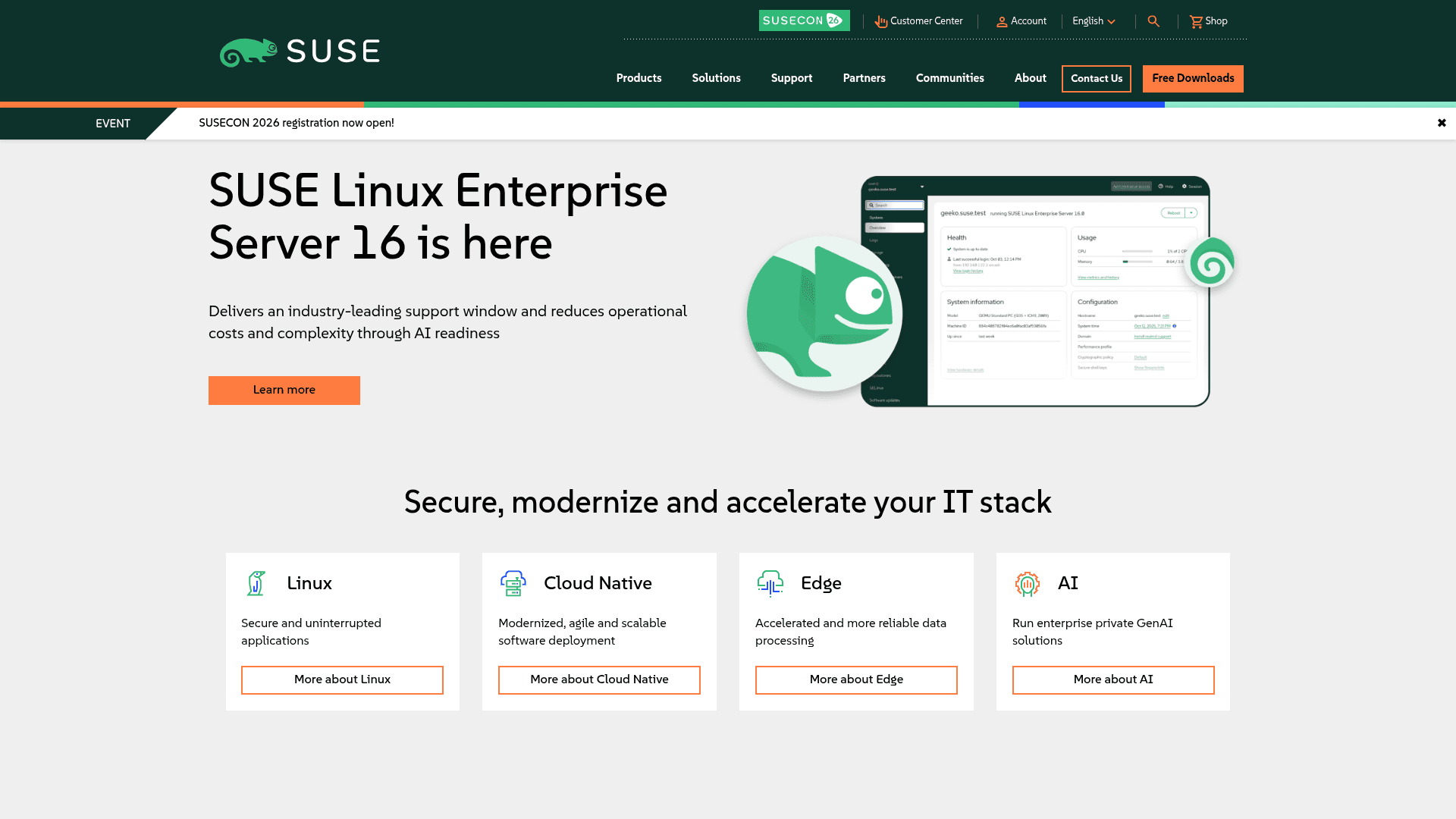 SUSE website screenshot