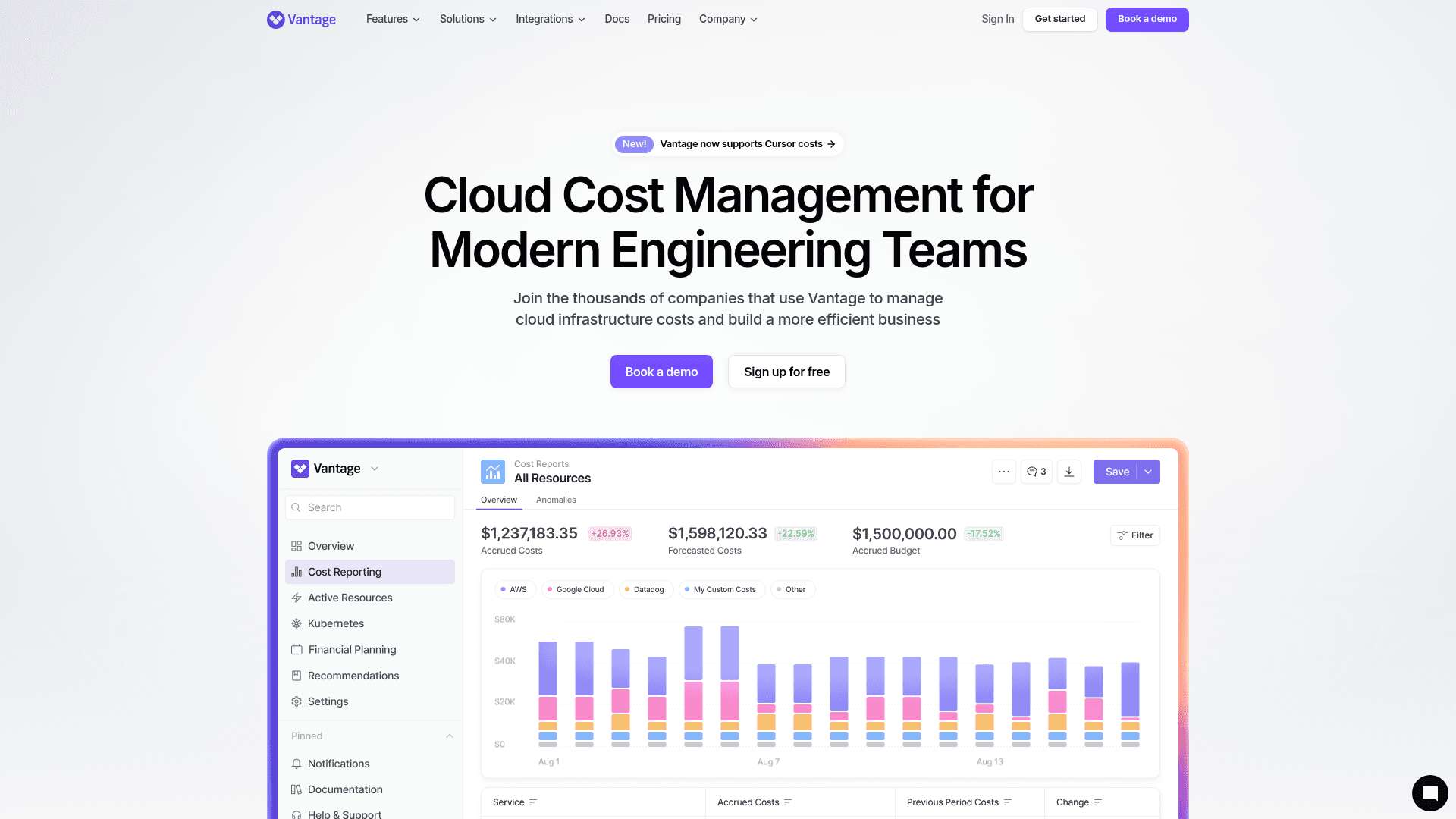 Vantage website screenshot
