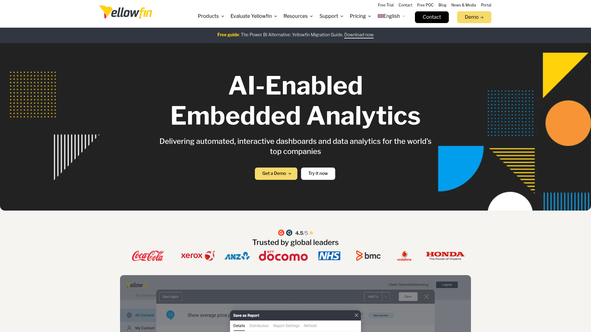 Yellowfin BI website screenshot