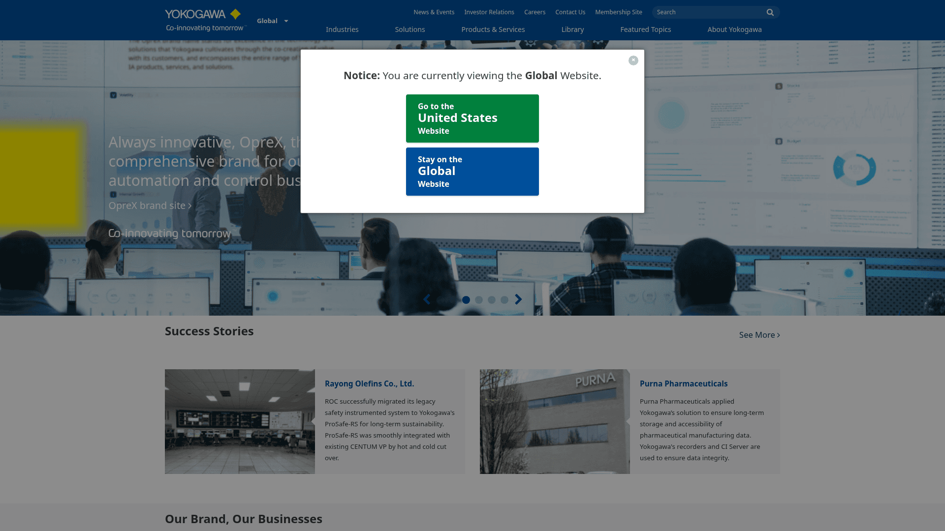 Yokogawa website screenshot