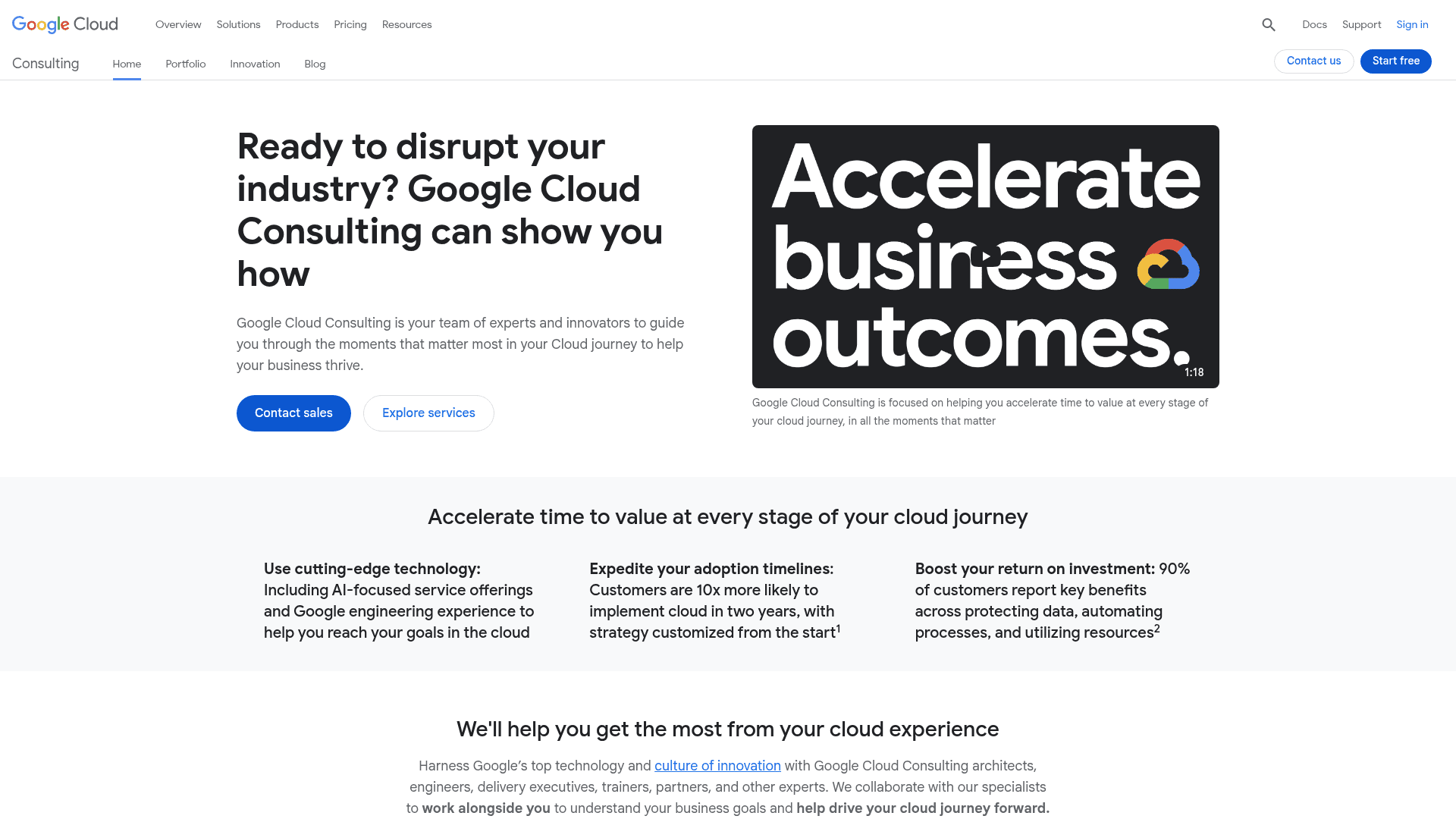 Google Cloud Professional Services website screenshot