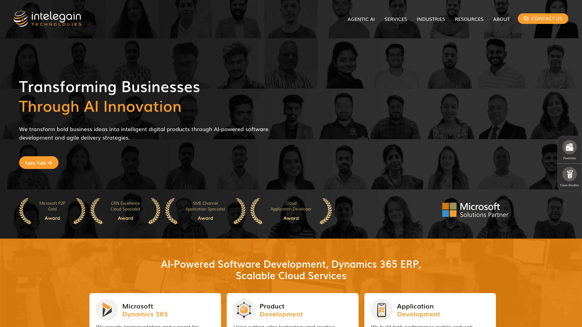Intelegain website screenshot