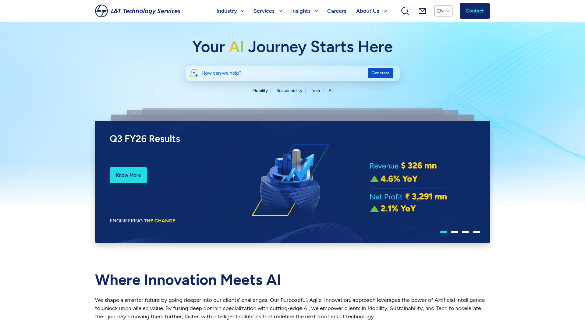 L&T Technology Services website screenshot