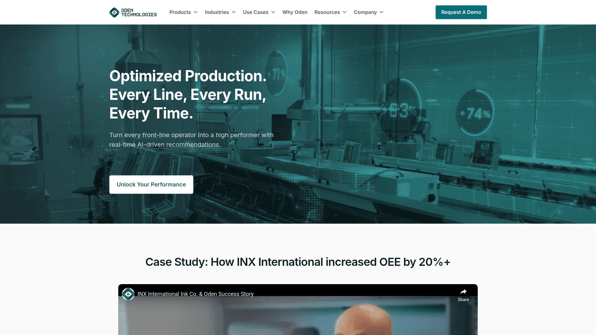 Oden Technologies website screenshot