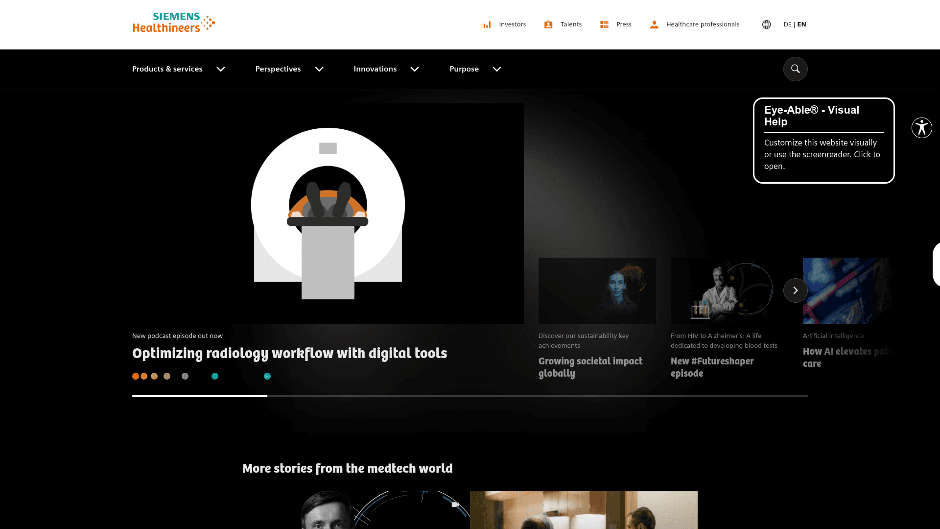 Siemens Healthineers website screenshot
